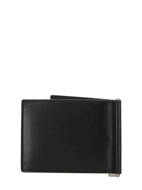 Black *ICON Monogram wallet in calfskin with silver metallic logo and banknote clip. Saint Laurent | 4856300SX0E1000